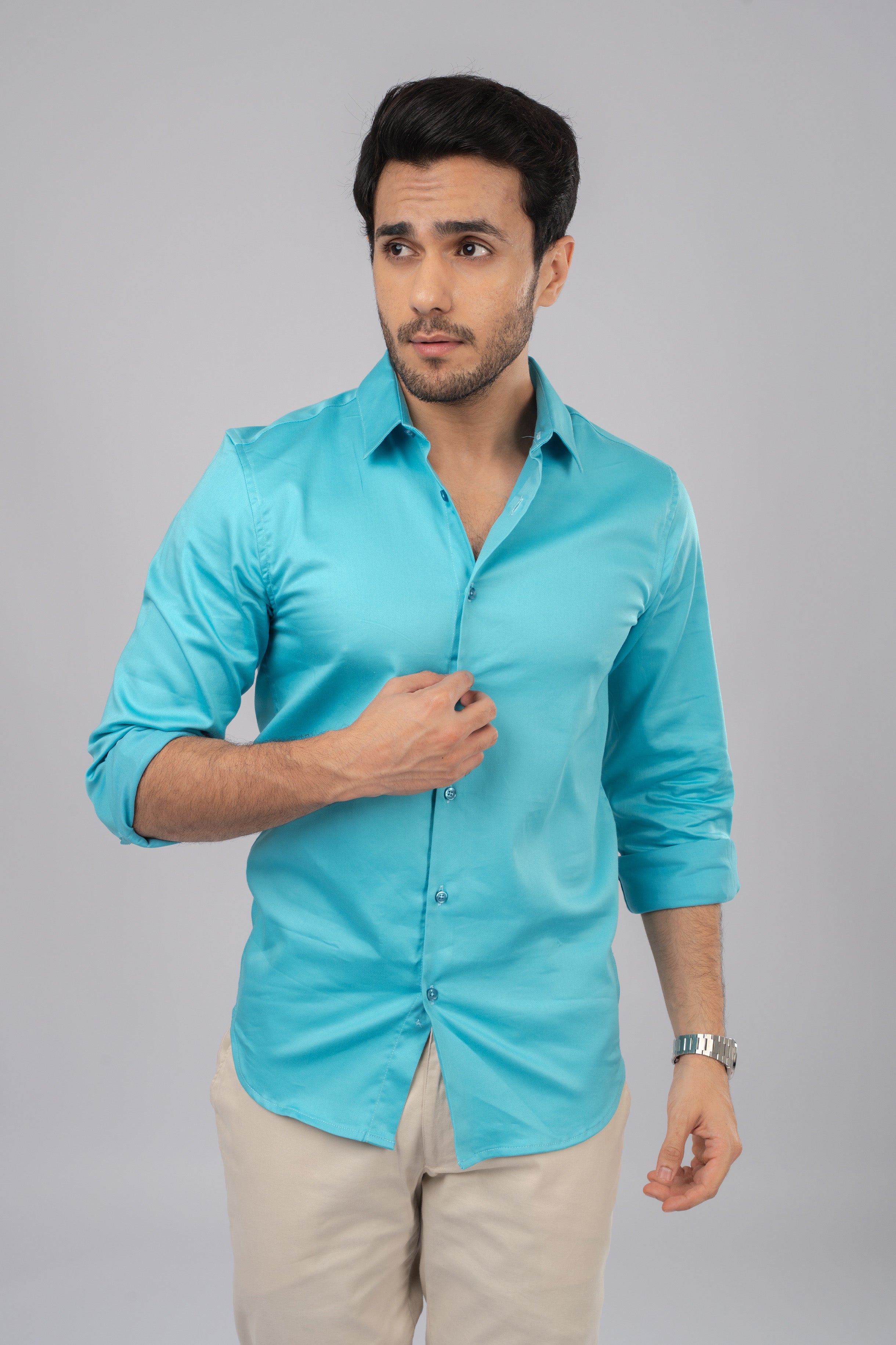 electric blue dress shirt Comfort Stretch Non-Iron Herringbone Dress Shirt - Cobalt