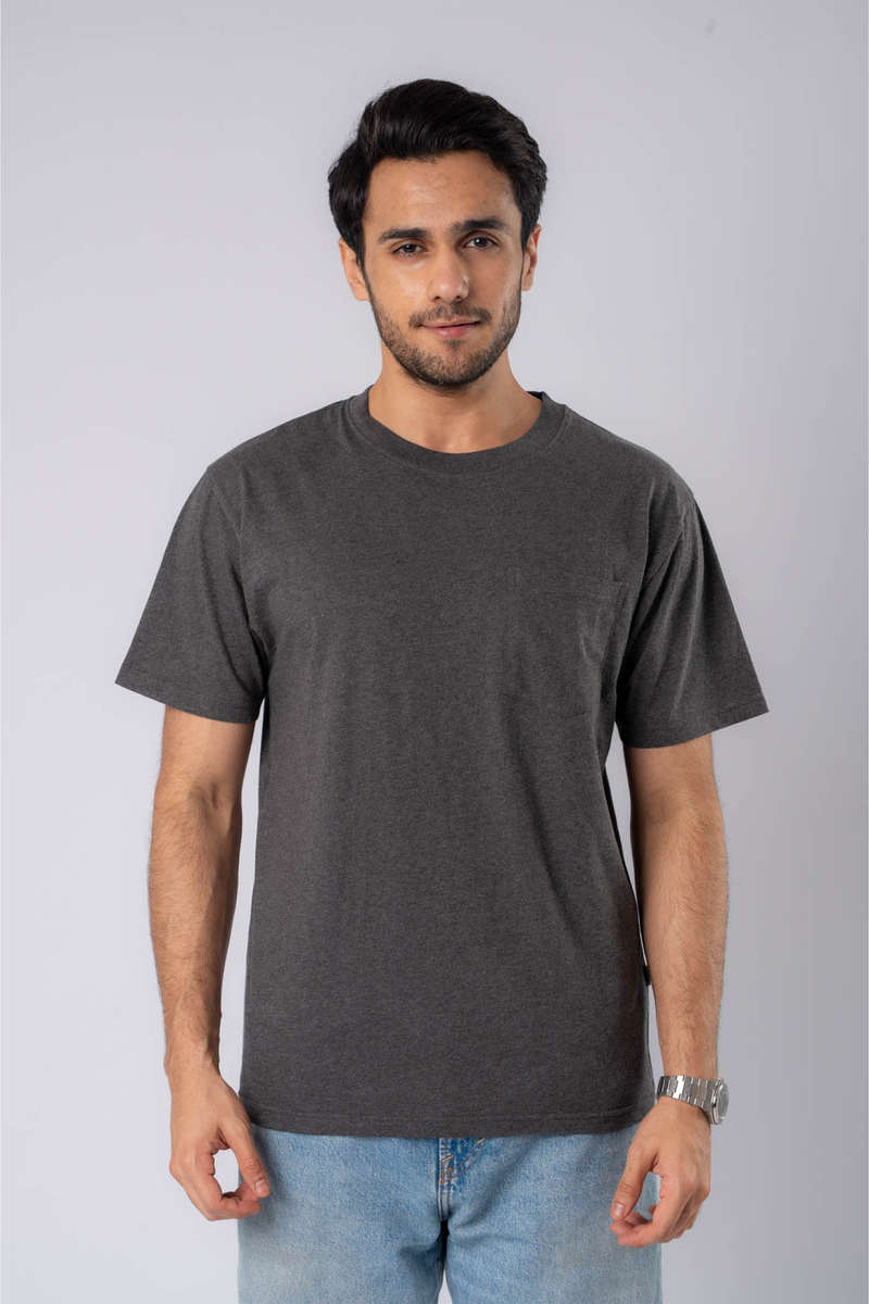 Round Neck Slim Fit Tee - Charcoal Black