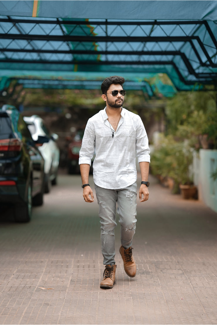 Pop Short Kurta - White