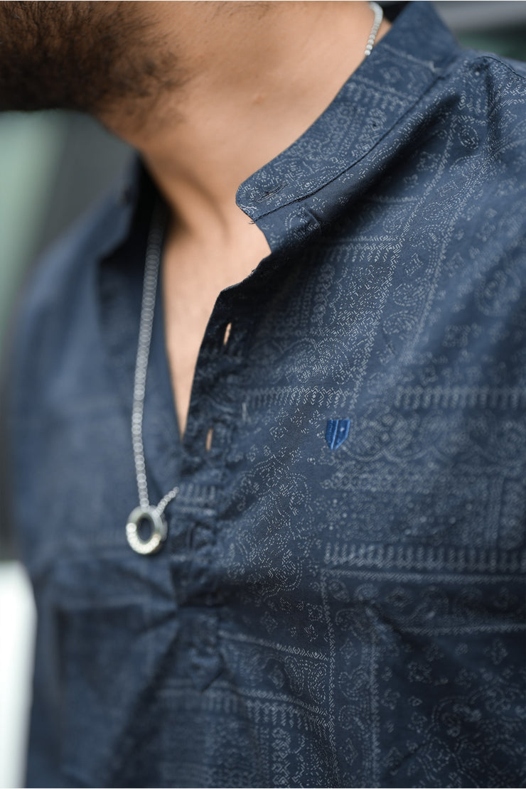 Pop Short Kurta - Navy Blue