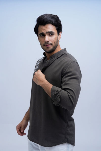 Petal Trace Charcoal Green Short Kurta