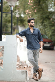 Pop Short Kurta - Navy Blue