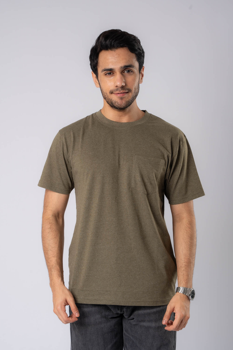 Round Neck Slim Fit Tee - Green