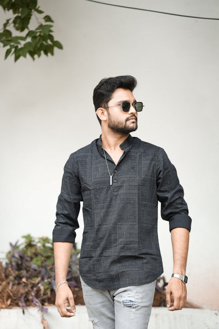 Pop Short Kurta - Black