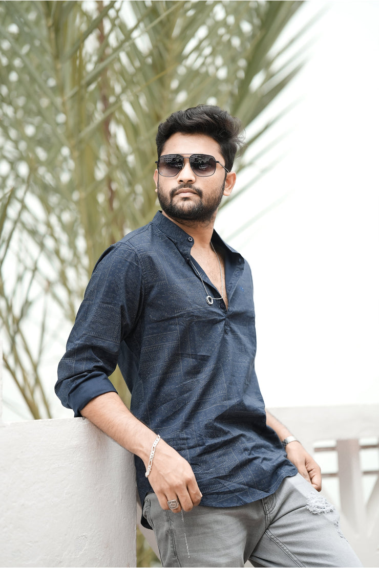 Pop Short Kurta - Navy Blue
