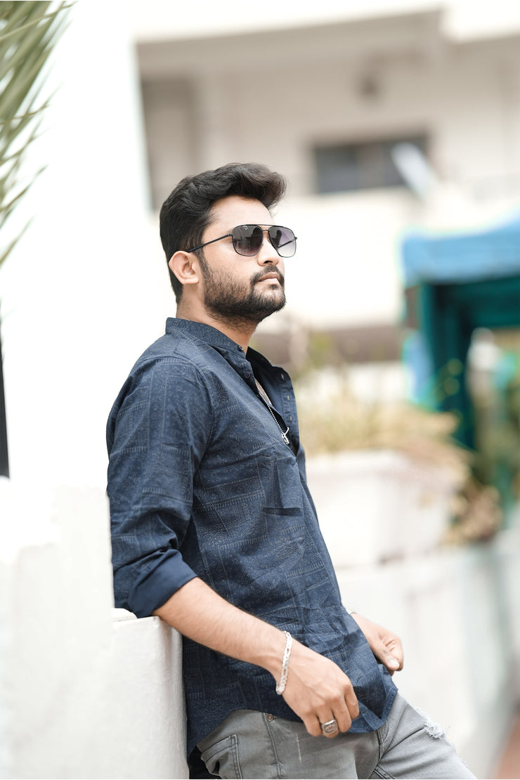 Pop Short Kurta - Navy Blue