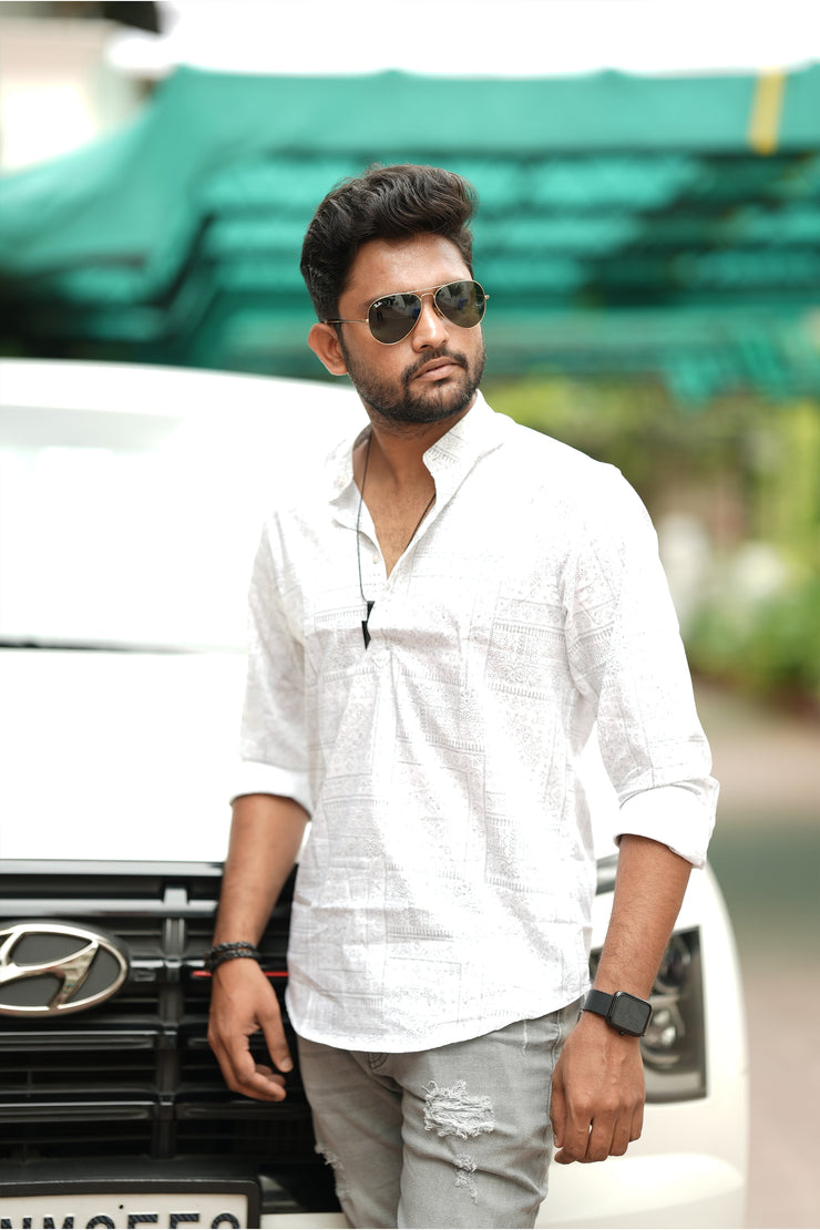 Pop Short Kurta - White