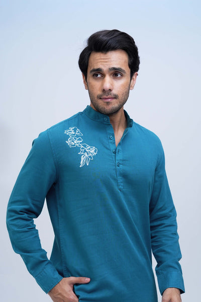 Petal Trace Teal Blue Short Kurta