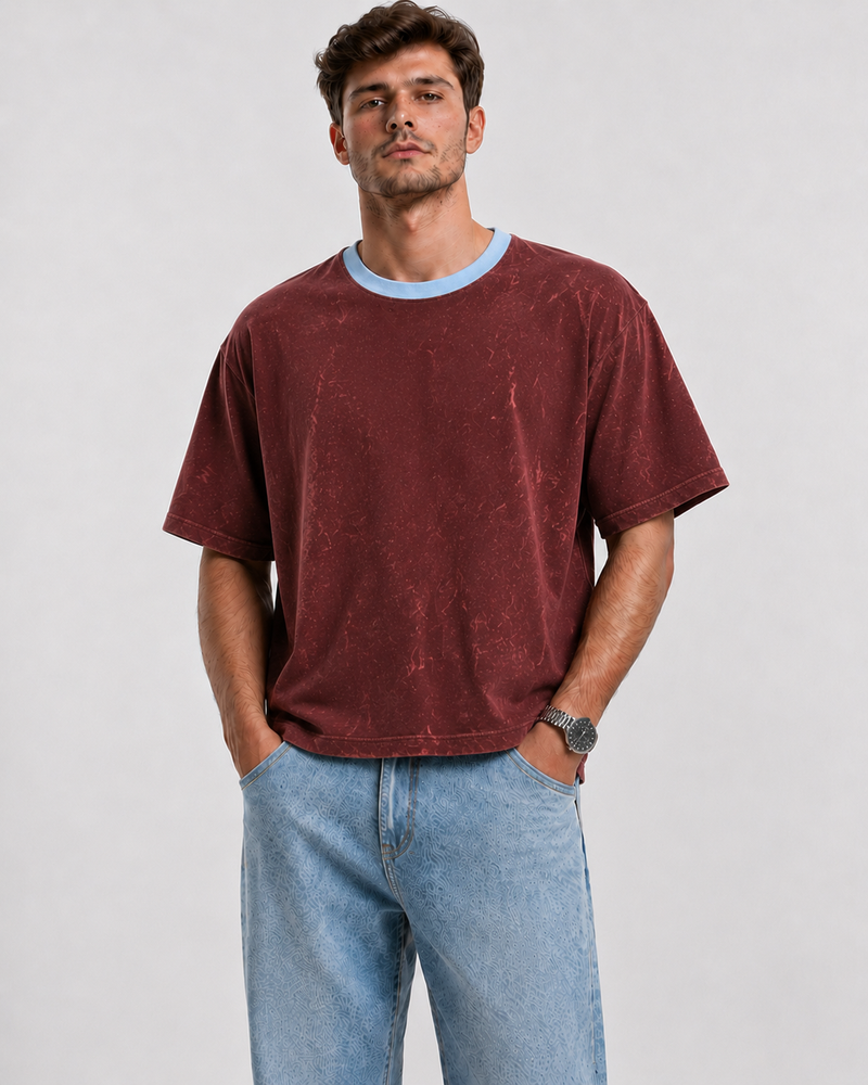 Brown Acid Wash Ringer T-Shirt