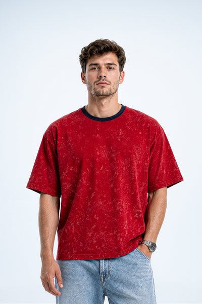 Red Acid Wash Ringer T-Shirt