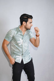 Half Sleeve Leaf Print - Green