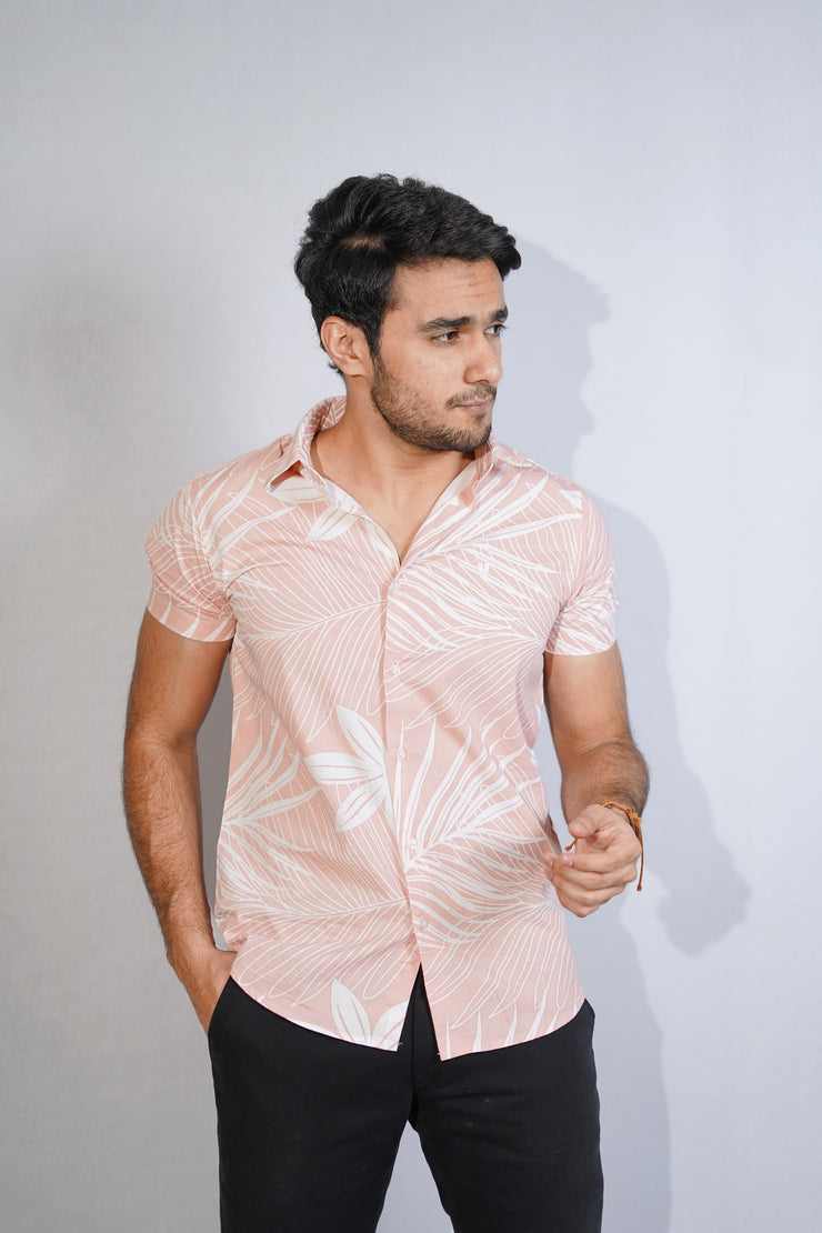 Half Sleeve Leaf Print - Orange