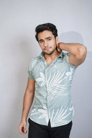 Half Sleeve Leaf Print - Green