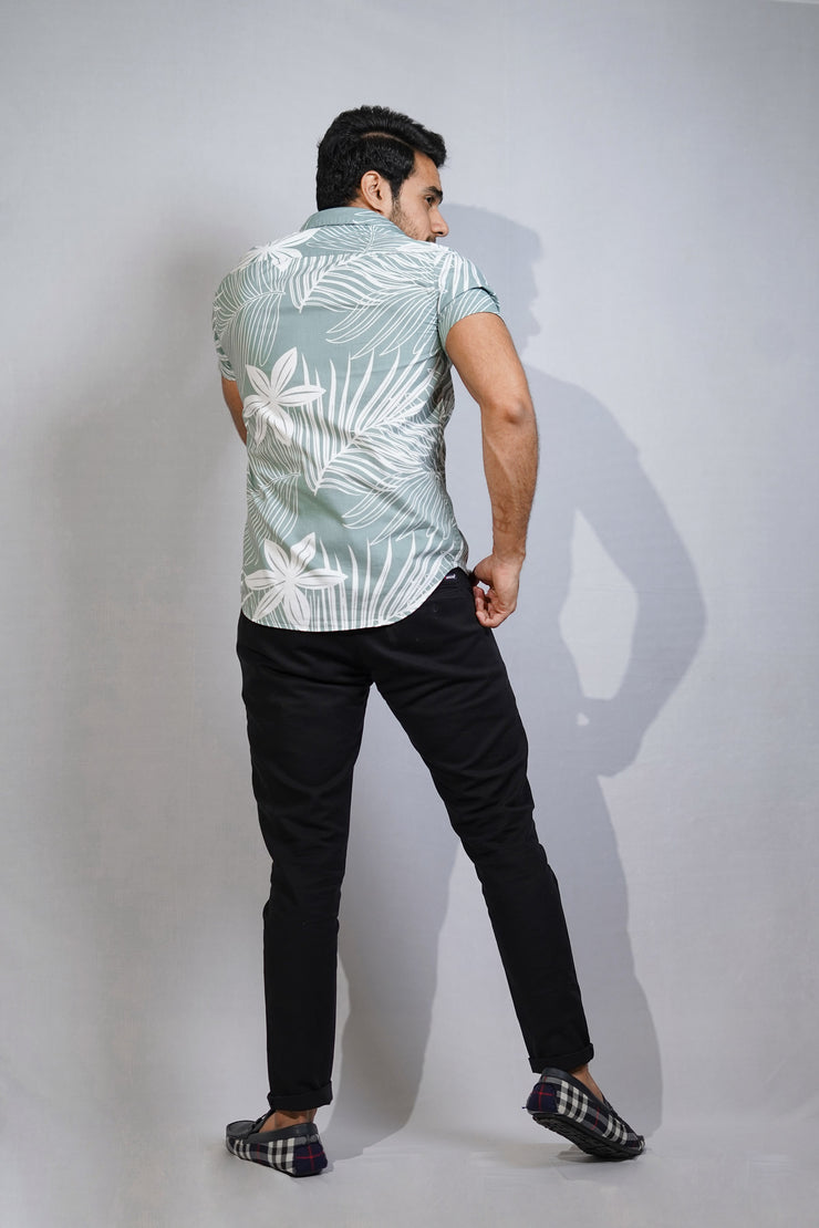 Half Sleeve Leaf Print - Green