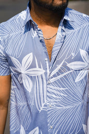 Half Sleeve Leaf Print - Blue